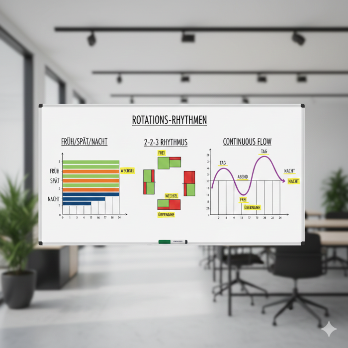 Grafische Darstellung verschiedener Rotations-Rhythmen auf einem Whiteboard